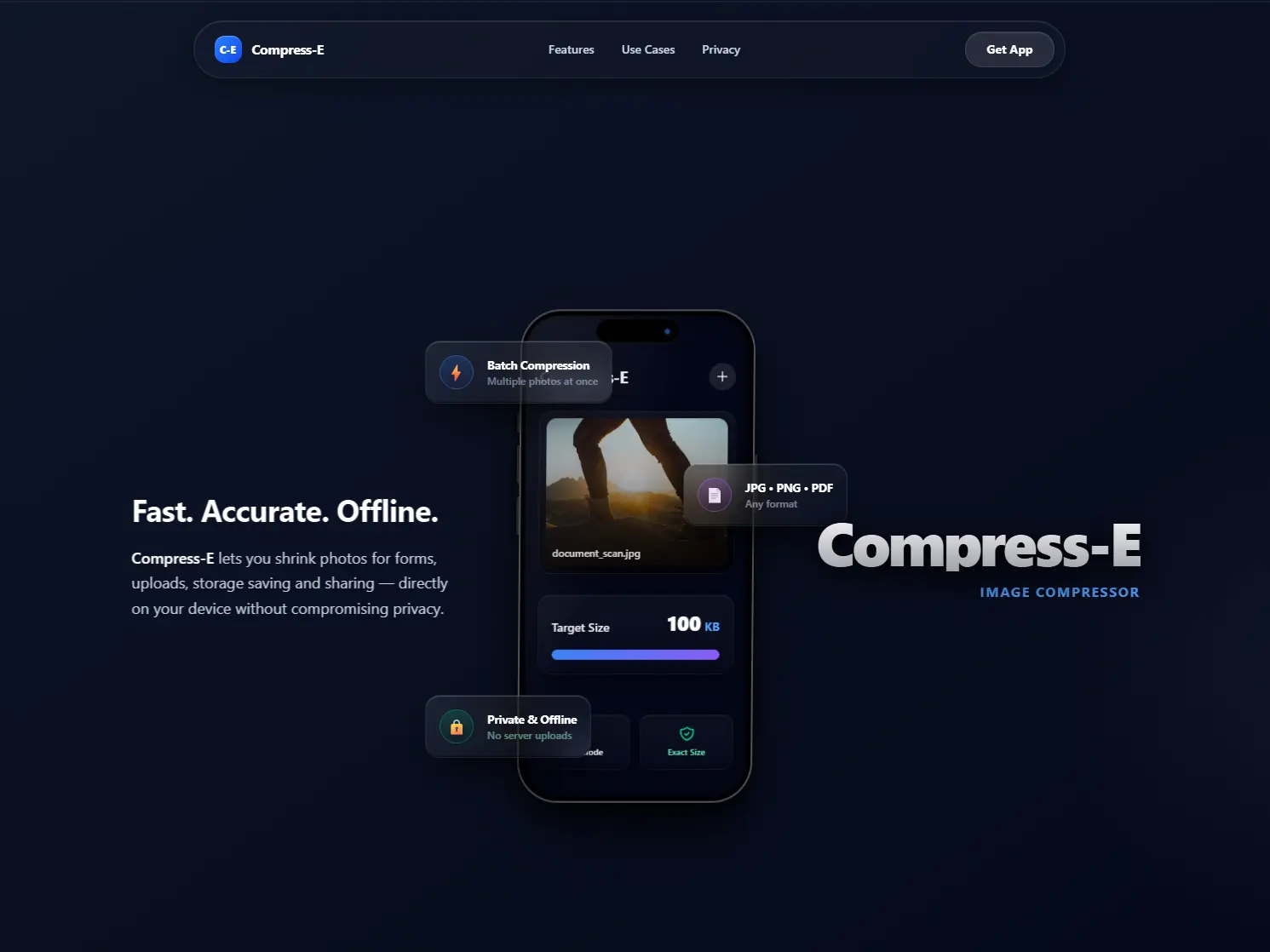 Compress-E - Utility Android App Website designed by Oshie WebLabs
